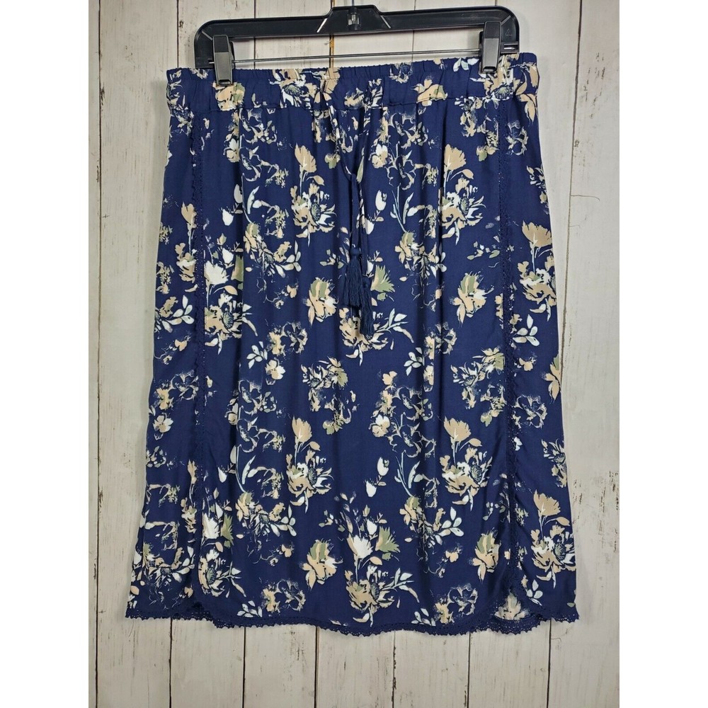 Downeast Spring Knee Length Flowy Skirt Women's Large Blue Floral